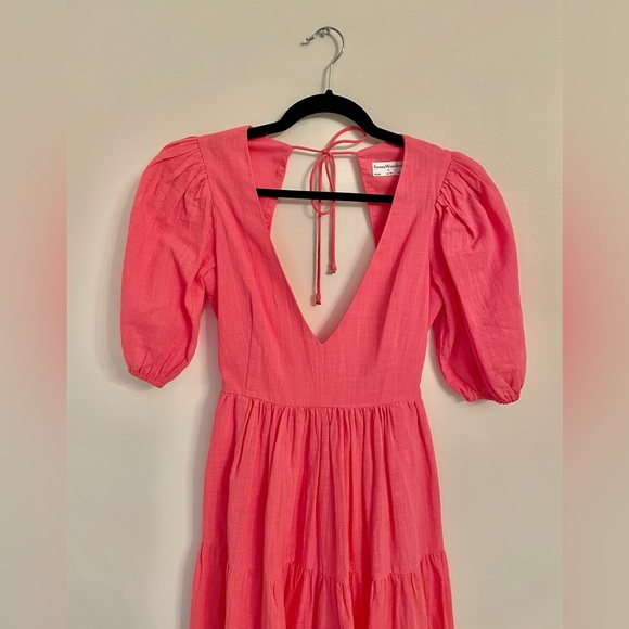 Seven Wonders V Neck Puff Sleeve Linen Maxi Dress in Pink Size S - Picture 4 of 11
